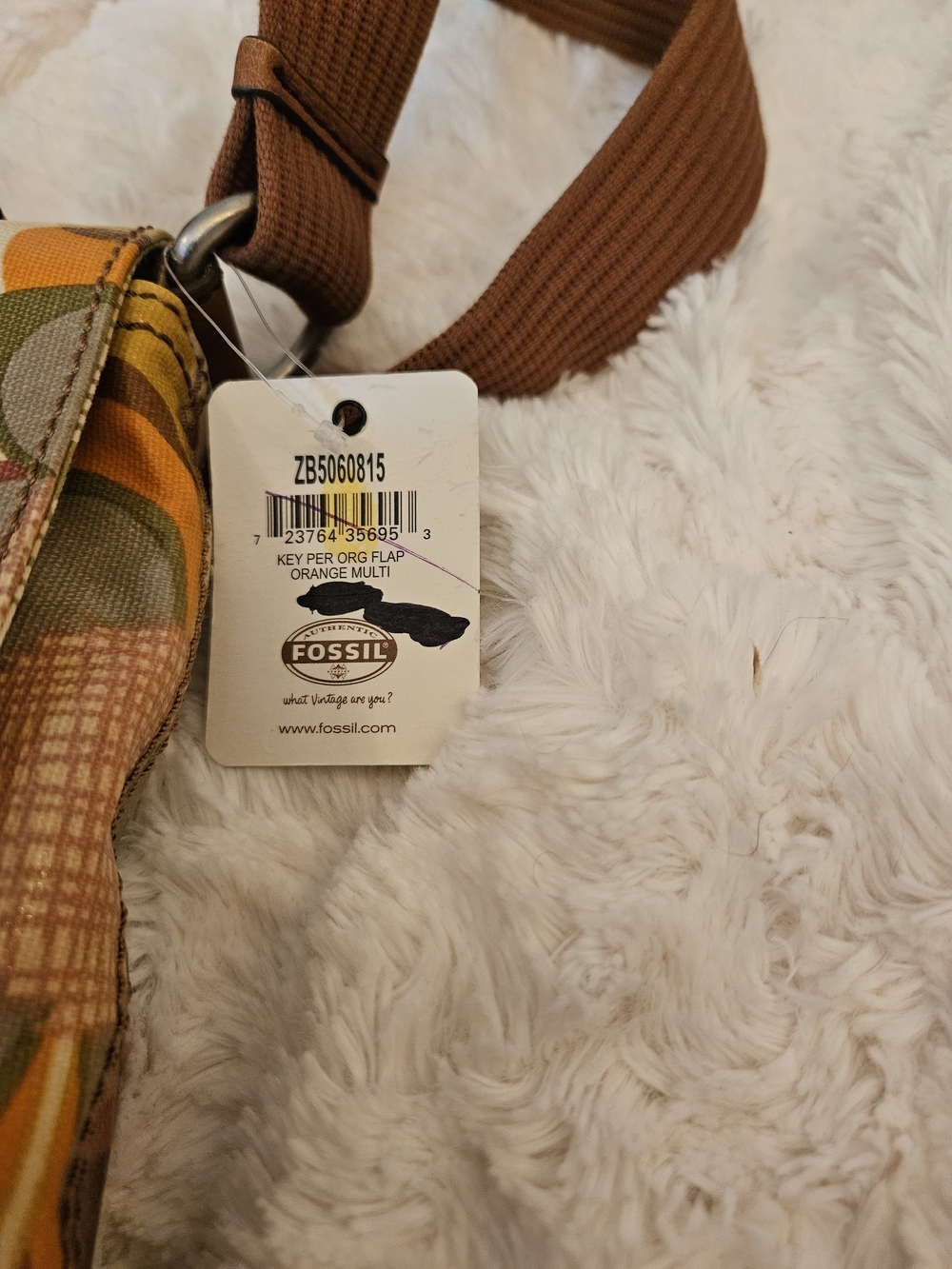 Fossil☆Key-Per☆Retro Floral Canvas Crossbody Bag in Brown and Mustard - Picture 11 of 13